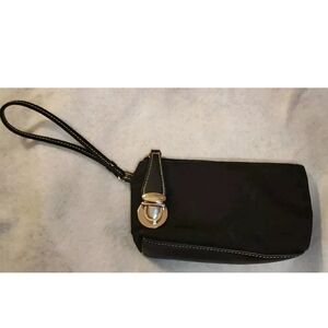 NY&C New York &Company Buckled Black Logo Zipped  Wristlet